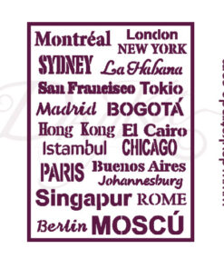Plantillas de estarcido A4 Dayka. Fondo texto países “Singapur, Moscú”