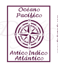 Plantillas de estarcido A4 Dayka. Fondo brújula y texto Océanos.