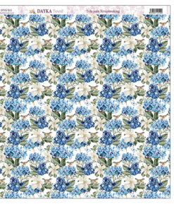 Tela para Scrapbooking – Hortensias azules y pájaros