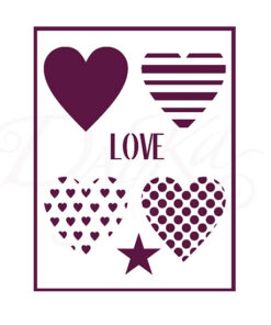 Stencil A4 Dayka Corazones + Love + estrella