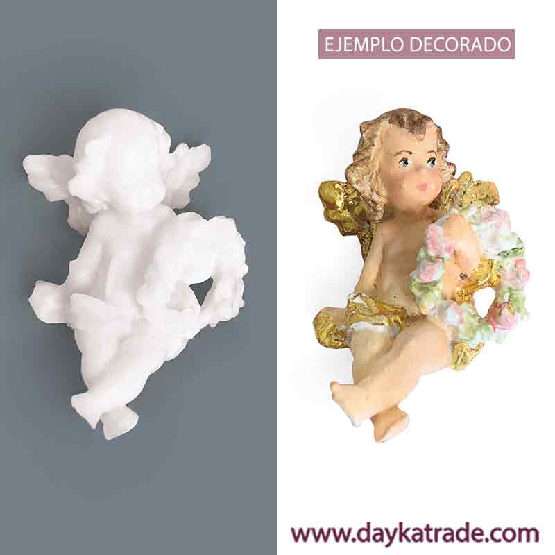 RES-020 Figura De Resina De Ángel Con Flores
