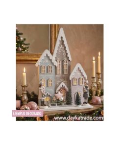 Casitas navideñas y 2 figuras de niño y niña, siluetas para decoración navideña
